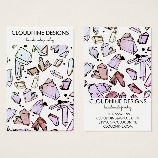 Crystales d'aquarelle portant bijoux carte d'affic (Devant & derrière)