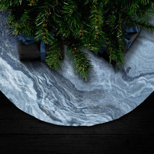 Crystalized Blue Agate   Dusty Slate Marbled Stone Brushed Polyester Tree Skirt