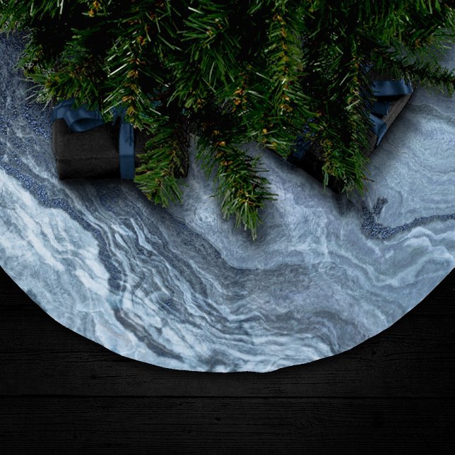 Crystalized Blue Agate | Dusty Slate Marbled Stone Brushed Polyester Tree Skirt (Creator Uploaded)