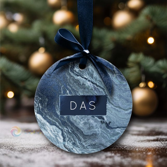 Crystalized Blue Agate | Dusty Slate Marbled Stone Ceramic Ornament (Creator Uploaded)