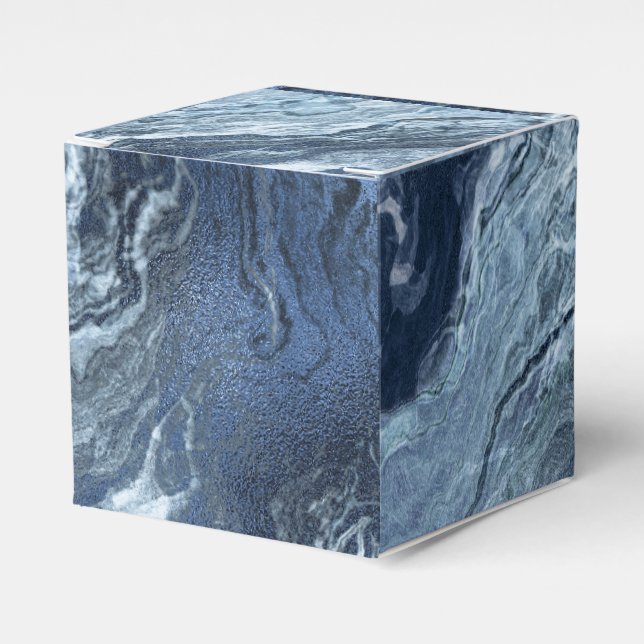 Crystalized Blue Agate | Dusty Slate Marbled Stone Favor Box (Front Side)