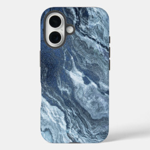 Crystalized Blue Agate   Dusty Slate Marbled Stone iPhone 16 Case