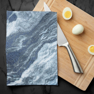 Crystalized Blue Agate   Dusty Slate Marbled Stone Kitchen Towel