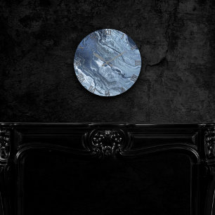 Crystalized Blue Agate   Dusty Slate Marbled Stone Round Clock