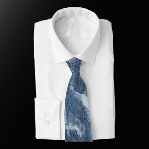 Crystalized Blue Agate   Dusty Slate Marbled Stone Tie