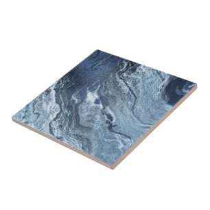 Crystalized Blue Agate   Dusty Slate Marbled Stone Tile