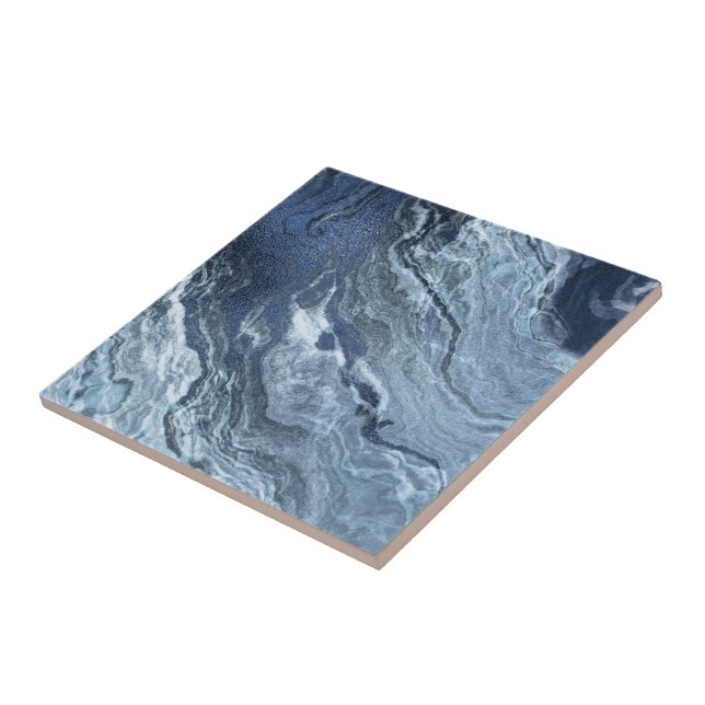 Crystalized Blue Agate | Dusty Slate Marbled Stone Tile (Side)