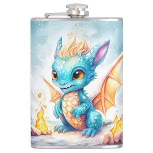 Crystalized Cute Baby Blue Dragon-68799 Hip Flask