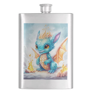 Crystalized Cute Baby Blue Dragon-68799 Hip Flask