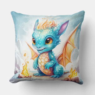 Crystalized Cute Baby Blue Dragon-68799 Throw Pillow