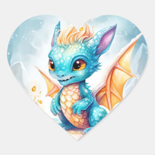 Crystalized Cute Baby Blue Dragon Heart Sticker