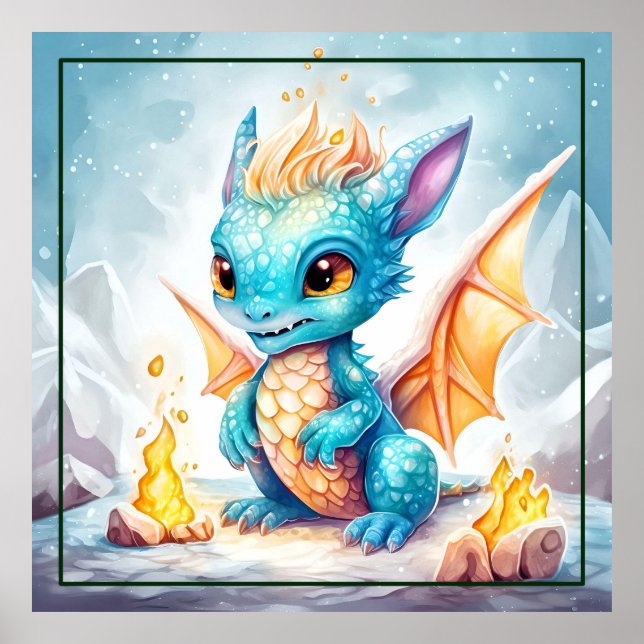 Crystalized Cute Baby Blue Dragon Poster (Front)