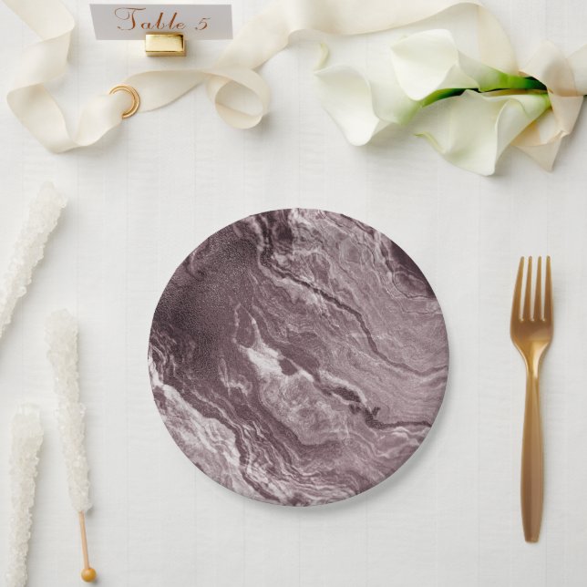 Crystalized Mauve Agate | Dusty Rose Pink Marble Paper Plate (Wedding)