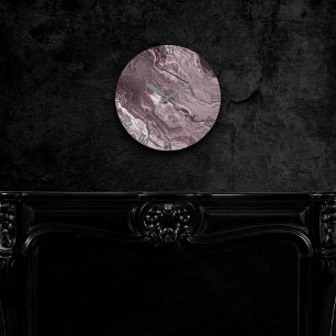 Crystalized Mauve Agate   Dusty Rose Pink Marble Round Clock