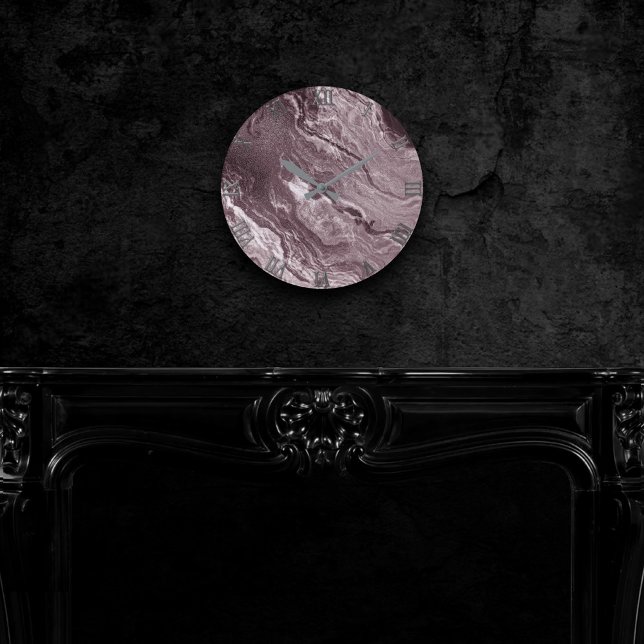 Crystalized Mauve Agate | Dusty Rose Pink Marble Round Clock (Creator Uploaded)