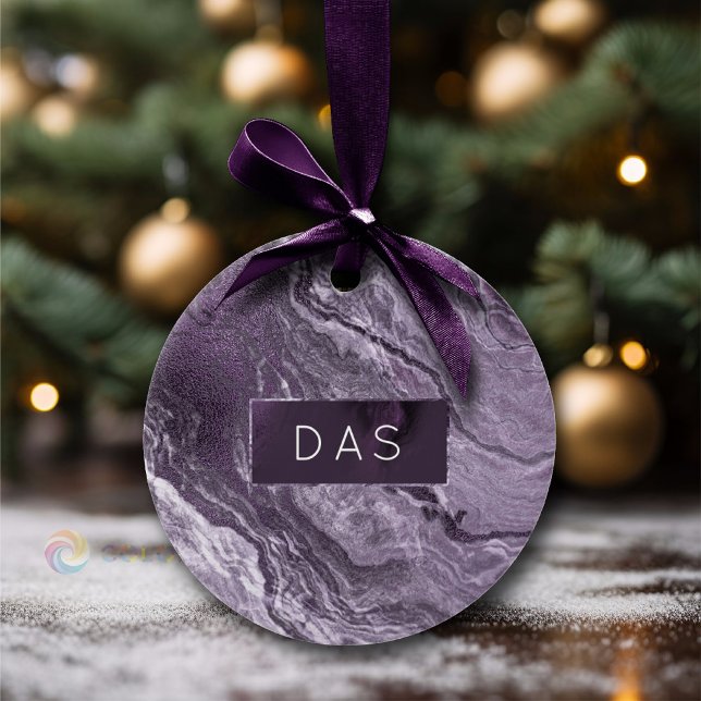 Crystalized Purple Agate | Moody Marbled Monogram Ceramic Ornament (Creator Uploaded)