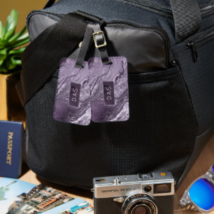 Crystalized Purple Agate   Moody Marbled Monogram Luggage Tag