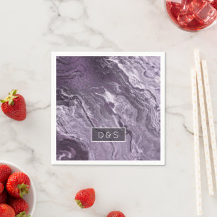 Crystalized Purple Agate Moody Marbled Monogram Napkin