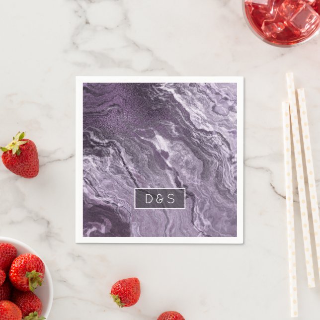 Crystalized Purple Agate | Moody Marbled Monogram Napkin (Insitu)