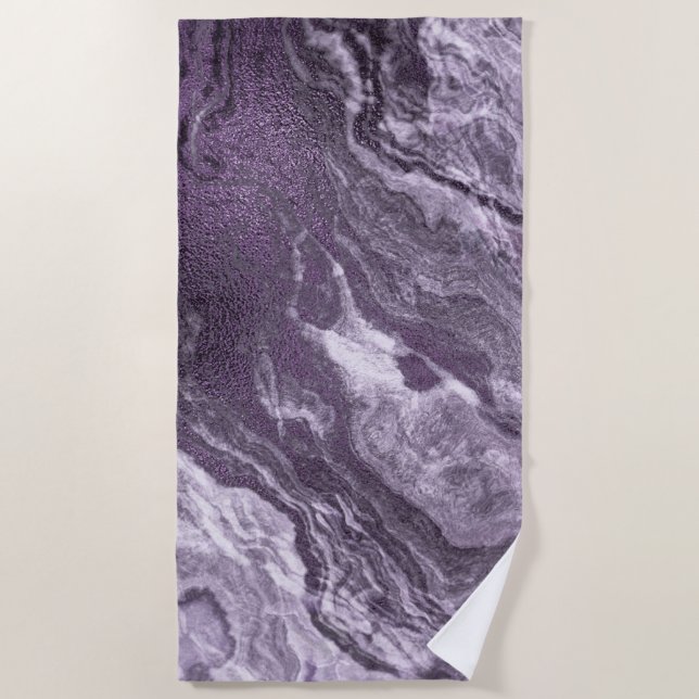 Crystalized Purple Agate | Moody Marbled Stone Beach Towel (Front)