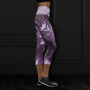 Crystalized Purple Agate Moody Marbled Stone Capri Leggings