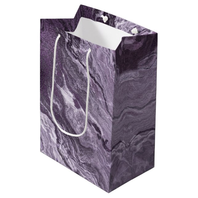 Crystalized Purple Agate | Moody Marbled Stone Medium Gift Bag (Front Angled)