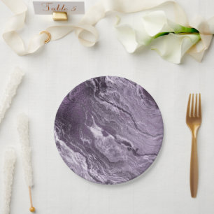 Crystalized Purple Agate   Moody Marbled Stone Paper Plate