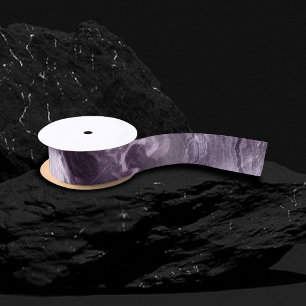 Crystalized Purple Agate   Moody Marbled Stone Satin Ribbon