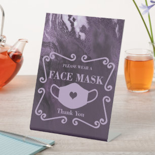 Crystalized Purple Agate   Please Wear Face Mask Pedestal Sign