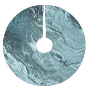 Crystalized Teal Agate   Dark Aqua Marbled Stone Brushed Polyester Tree Skirt