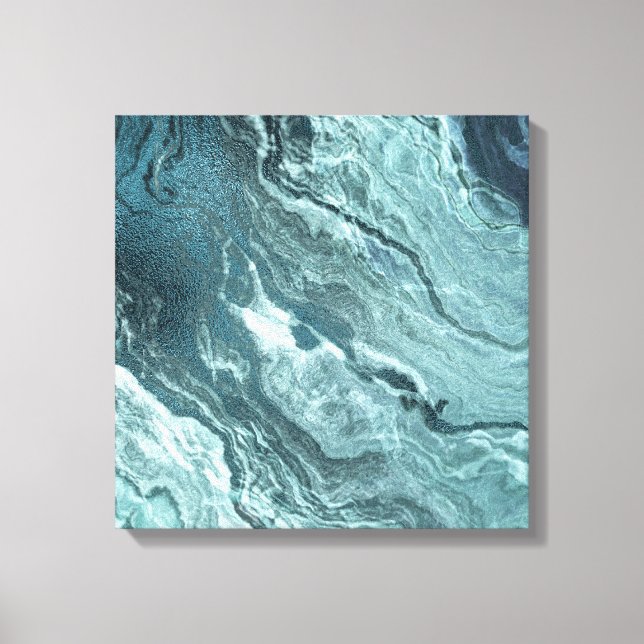 Crystalized Teal Agate | Dark Aqua Marbled Stone Canvas Print (Front)