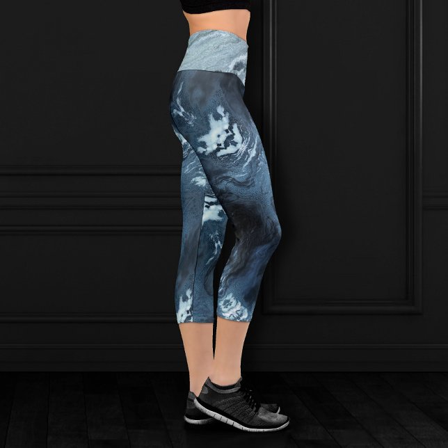 Crystalized Teal Agate | Dark Aqua Marbled Stone Capri Leggings (Creator Uploaded)