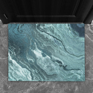 Crystalized Teal Agate   Dark Aqua Marbled Stone Doormat