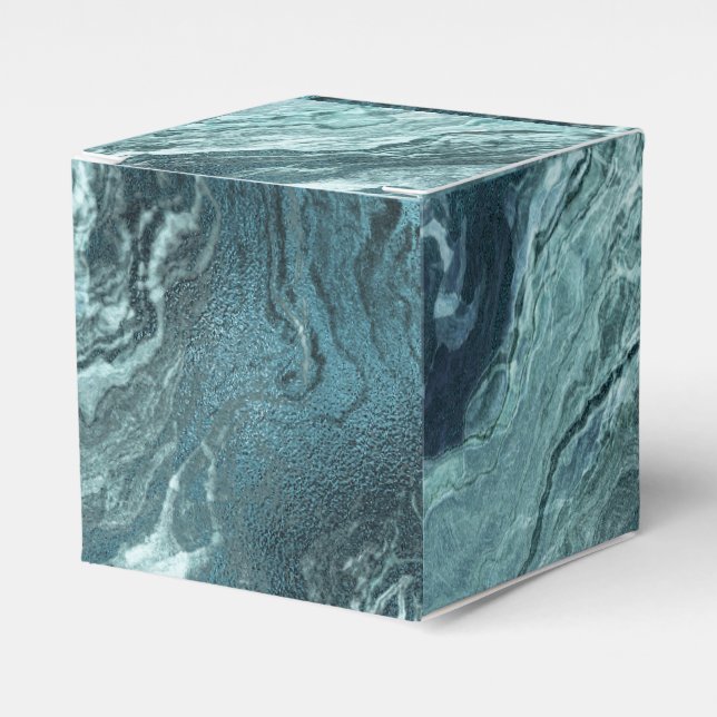 Crystalized Teal Agate | Dark Aqua Marbled Stone Favor Box (Front Side)
