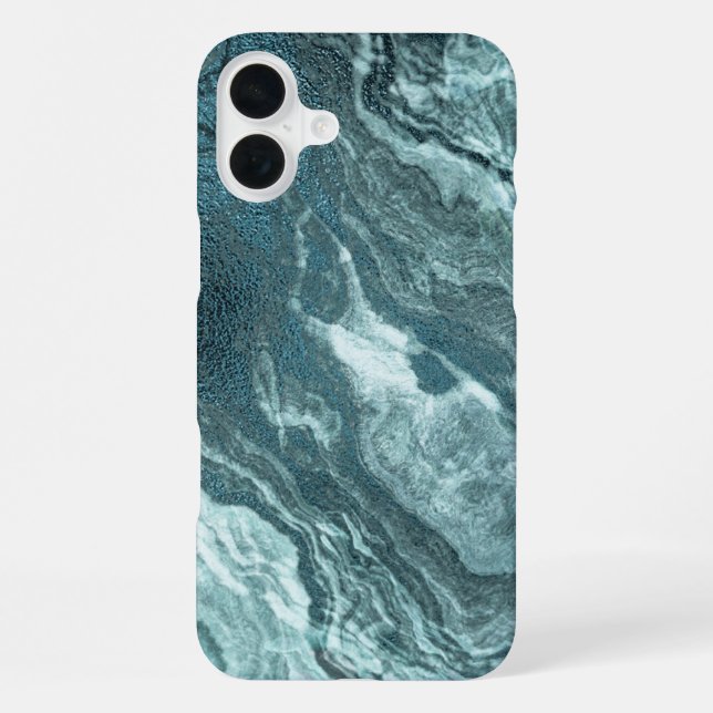 Crystalized Teal Agate | Dark Aqua Marbled Stone iPhone Case (Back)