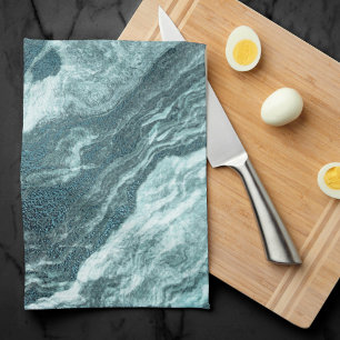 Crystalized Teal Agate Dark Aqua Marbled Stone Kitchen Towel