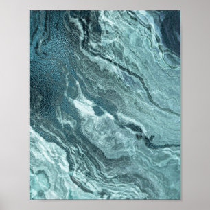 Crystalized Teal Agate   Dark Aqua Marbled Stone Poster