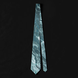 Crystalized Teal Agate   Dark Aqua Marbled Stone Tie