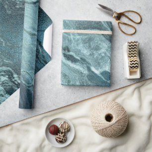 Crystalized Teal Agate   Dark Aqua Marbled Stone Wrapping Paper