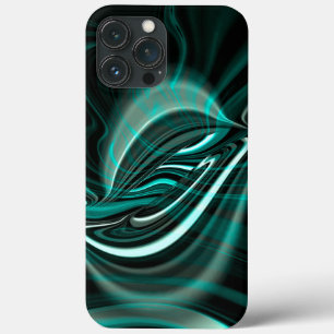 Crystalline on dark green cyan curves and ripples  iPhone 13 pro max case