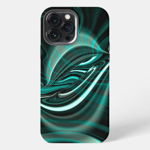Crystalline on dark green cyan curves and ripples  iPhone 13 pro max case