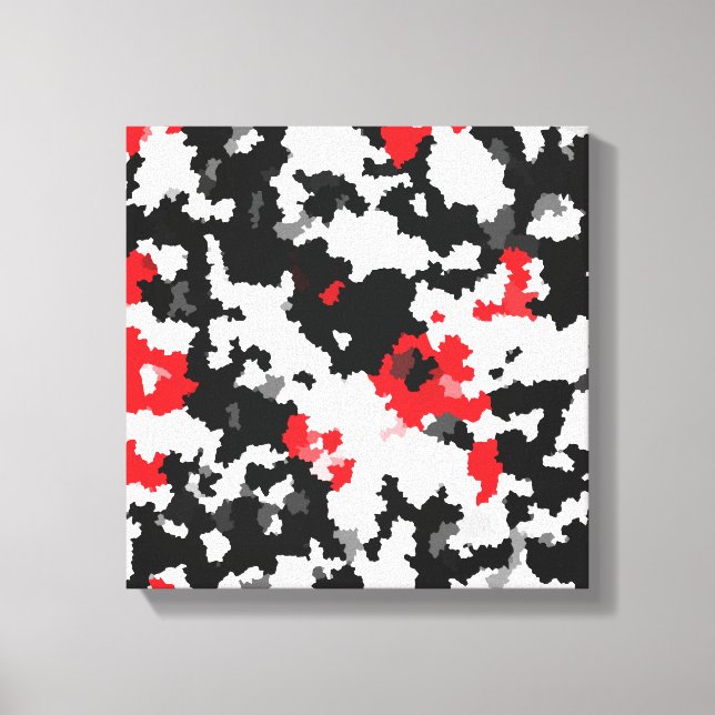 Crystalline Red Black And White Abstract Pattern Canvas Print (Front)