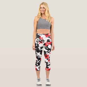 Crystalline Red Black And White Abstract Pattern Capri Leggings