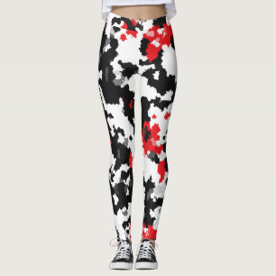 Crystalline Red Black And White Abstract Pattern Leggings