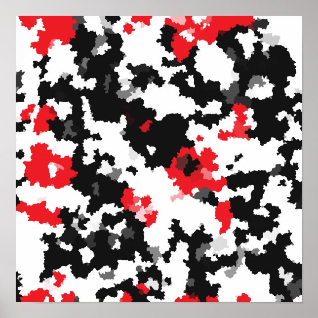 Crystalline Red Black And White Abstract Pattern Poster (Front)