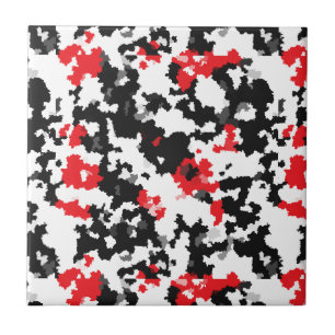 Crystalline Red Black And White Abstract Pattern Tile