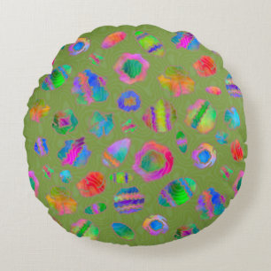 Crystalline Riverbed Moss Green Round Pillow
