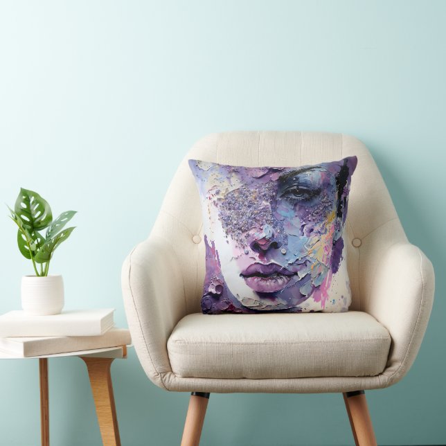 "Crystalline Silence" – A Purple Portrait Throw Pillow (Chair)
