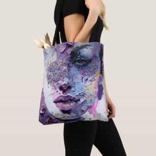 "Crystalline Silence" – A Purple Portrait Tote Bag