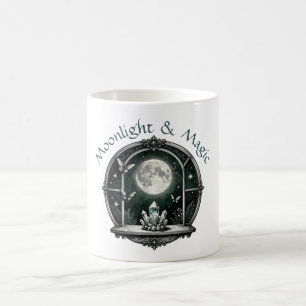 Crystals & Full Moon with Moths Witchy Art Coffee Mug
